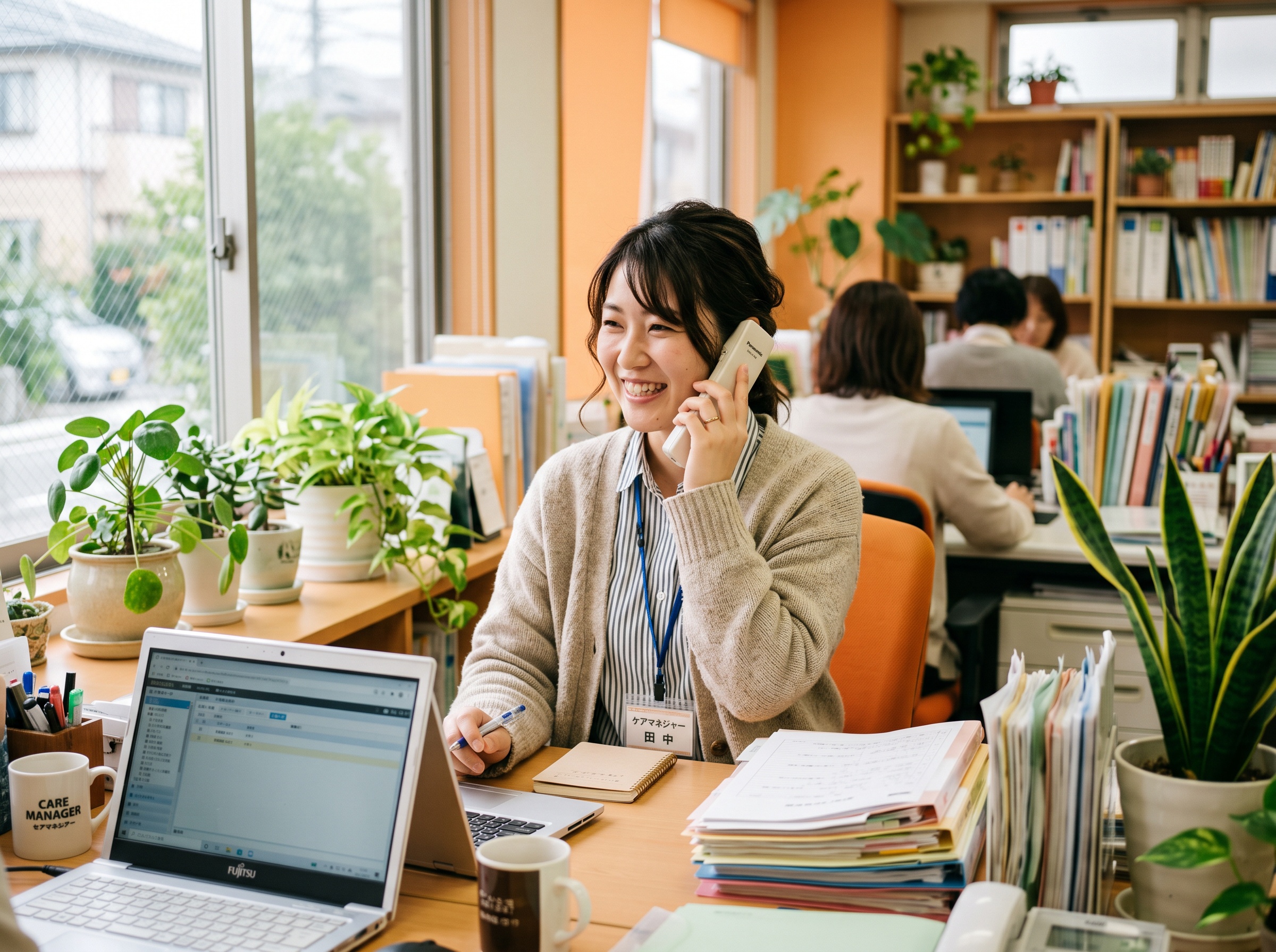 ケアマネジャーが働く様子のイメージ画像（AI生成イメージ／実際の事業所・人物ではありません）