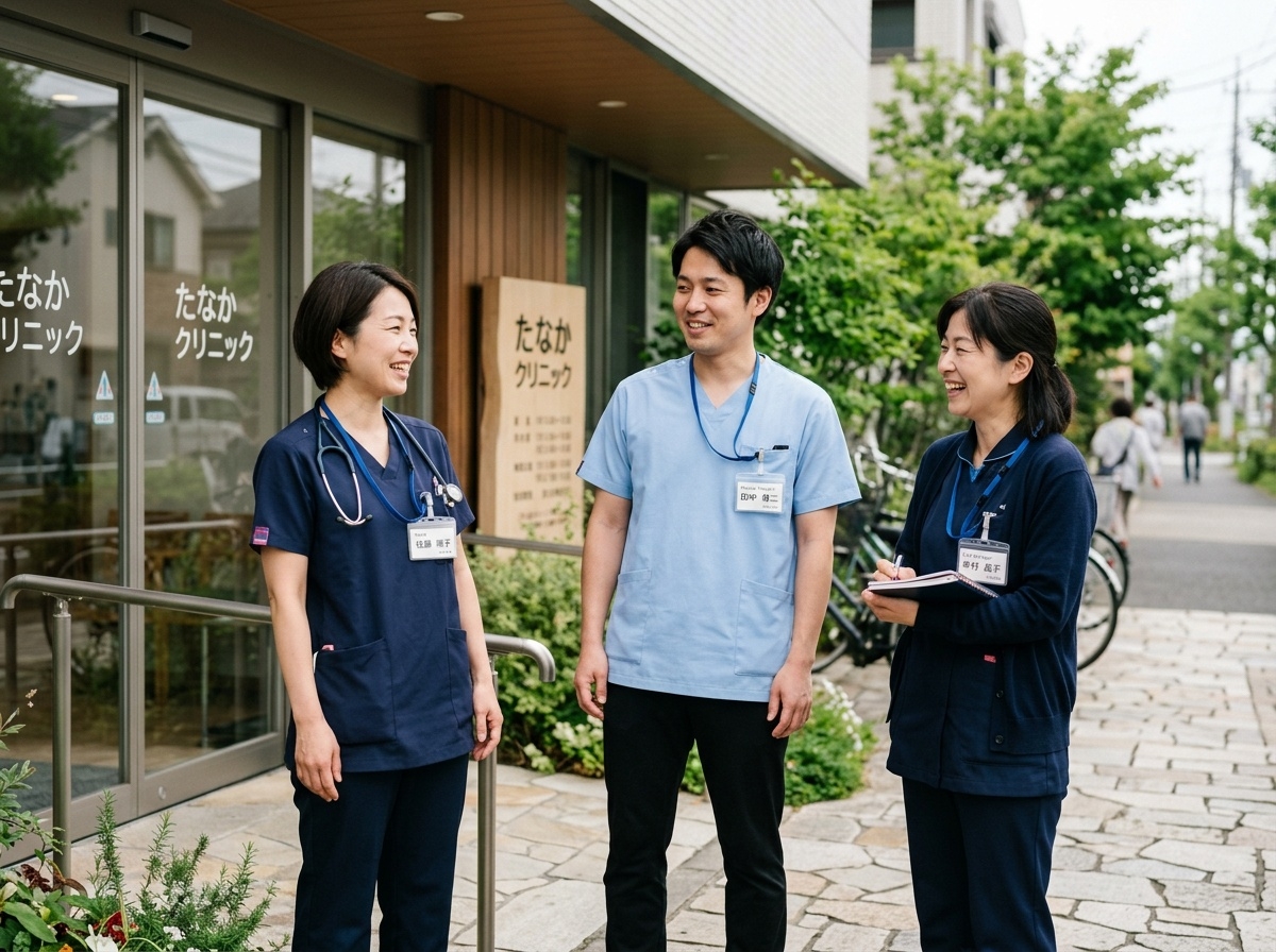専門職スタッフが集まって話す様子